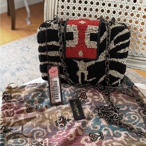 Maliparmi Black and Red Beaded Clutch